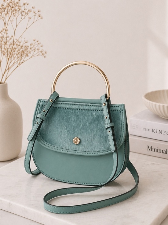 LC Lauren Conrad Handbags - LC LAUREN CONRAD Delice Shadow Blue Fuzzy Faux Fur Flap Crossbody Bag | Bohemian
